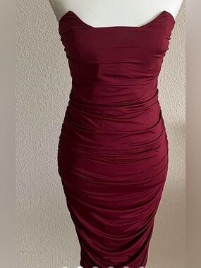 Oh Polly Deadstock Forever YourS Dress Ruched Midi Skirt in Deep Red | 6